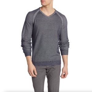 Tailor Vintage Mens Sweater V-Neck Textured Pullover in Navy Size Large